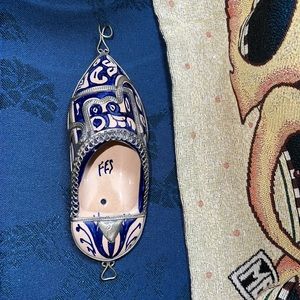 Vintage Blue Moroccan Ceramic Shoe Wall Hanging